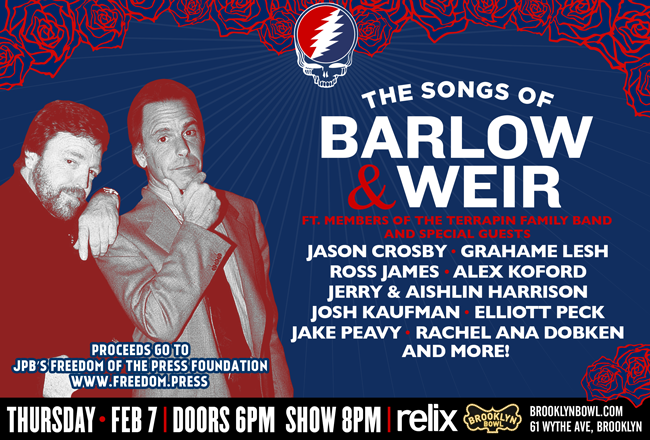 Brooklyn Bowl to Host The Songs of Barlow & Weir Benefit Show Featuring Members of The Terrapin Family Band and More