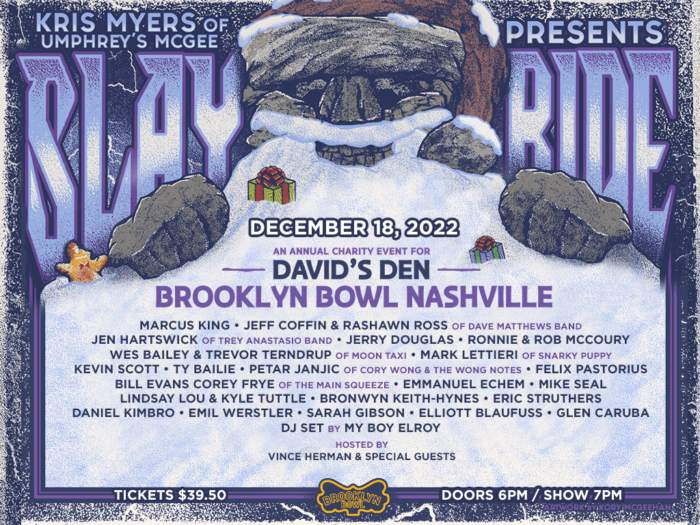 Kris Myers Plots Slayride Charity Event at  Brooklyn Bowl Nashville, Featuring Marcus King, Jeff Coffin, Jennifer Hartswick and More