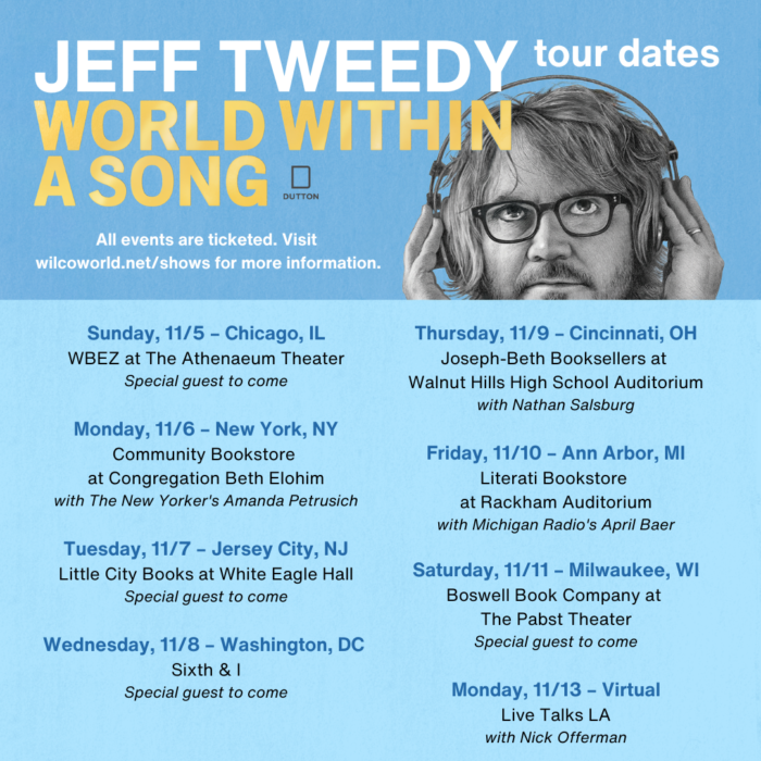 Jeff Tweedy Shares Fall Book Tour Dates