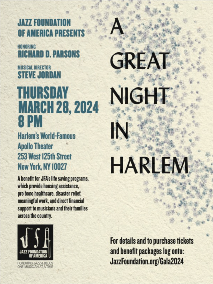 The Jazz Foundation of America Unveils Artist Lineup for “A Great Night in Harlem” Gala