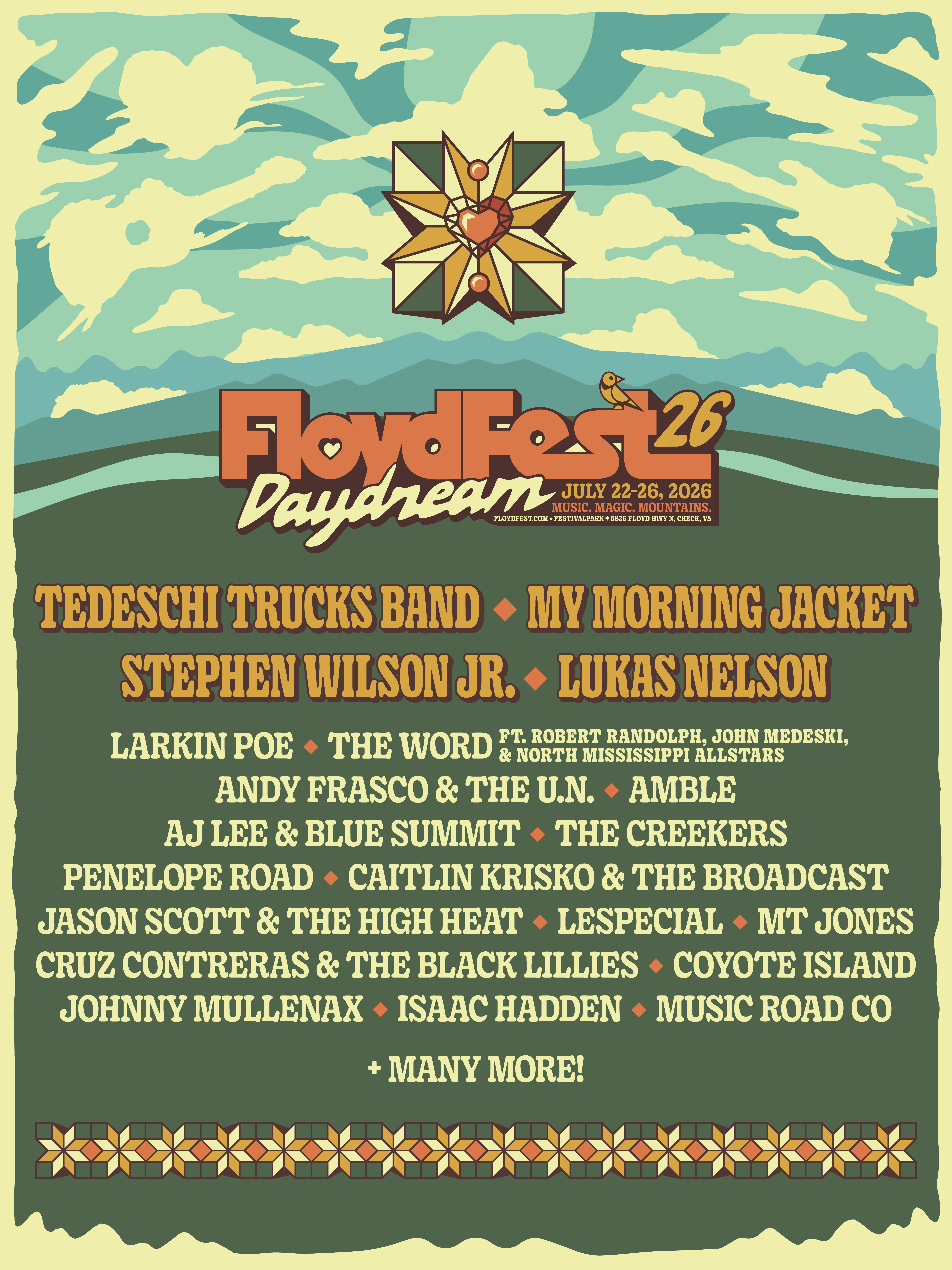 FloydFest~Daydream Outlines Initial 2026 Artist Lineup: Tedeschi Trucks Band, My Morning Jacket, Lukas Nelson and More