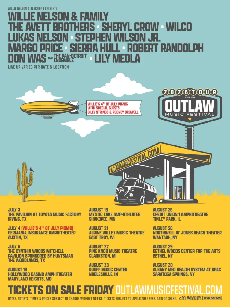 Willie Nelson Announces Scaled-Back Outlaw Music Festival Tour and Participants: Wilco, Sheryl Crow, The Avett Brothers and More