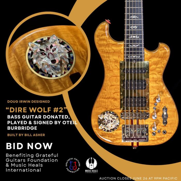 Grateful Guitars Foundation/Music Heals International Benefit Auction Closes Tomorrow with Signed Dire Wolf Bass Guitar #2 and More