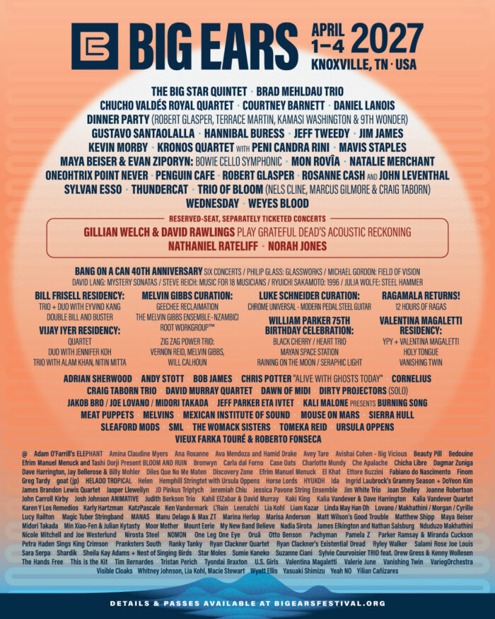 Big Ears 2027: Norah Jones, Jeff Tweedy, Nathaniel Rateliff, Rosanne Cash, Brad Mehldau, Bill Frisell, Wednesday, Kevin Morby, The Big Star Quintet and More